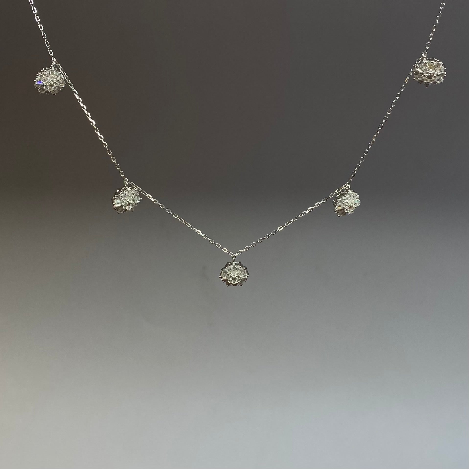 925 Sterling Silver Cluster Halo Necklace