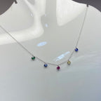 925 Sterling Silver Multicolor Gemstone Station Necklace