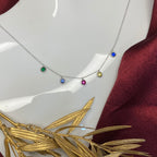 925 Sterling Silver Multicolor Gemstone Station Necklace