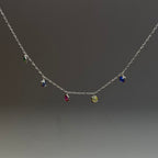 925 Sterling Silver Multicolor Gemstone Station Necklace